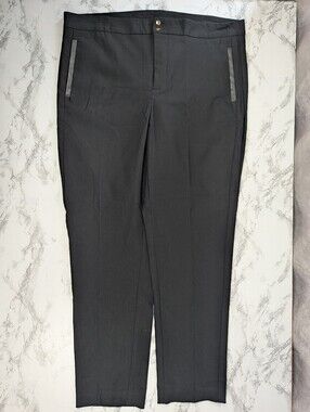 Chico's Black Faux Leather Trim Pull On Crop Pants Size 2R (US 12) Stretch